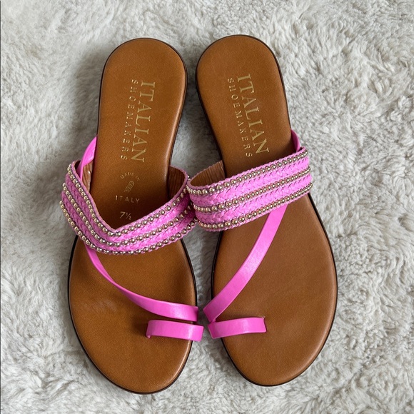 Italian Shoemakers Shoes - Italian Shoemakers Pink Beaded Toe-Loop Slide Sandals